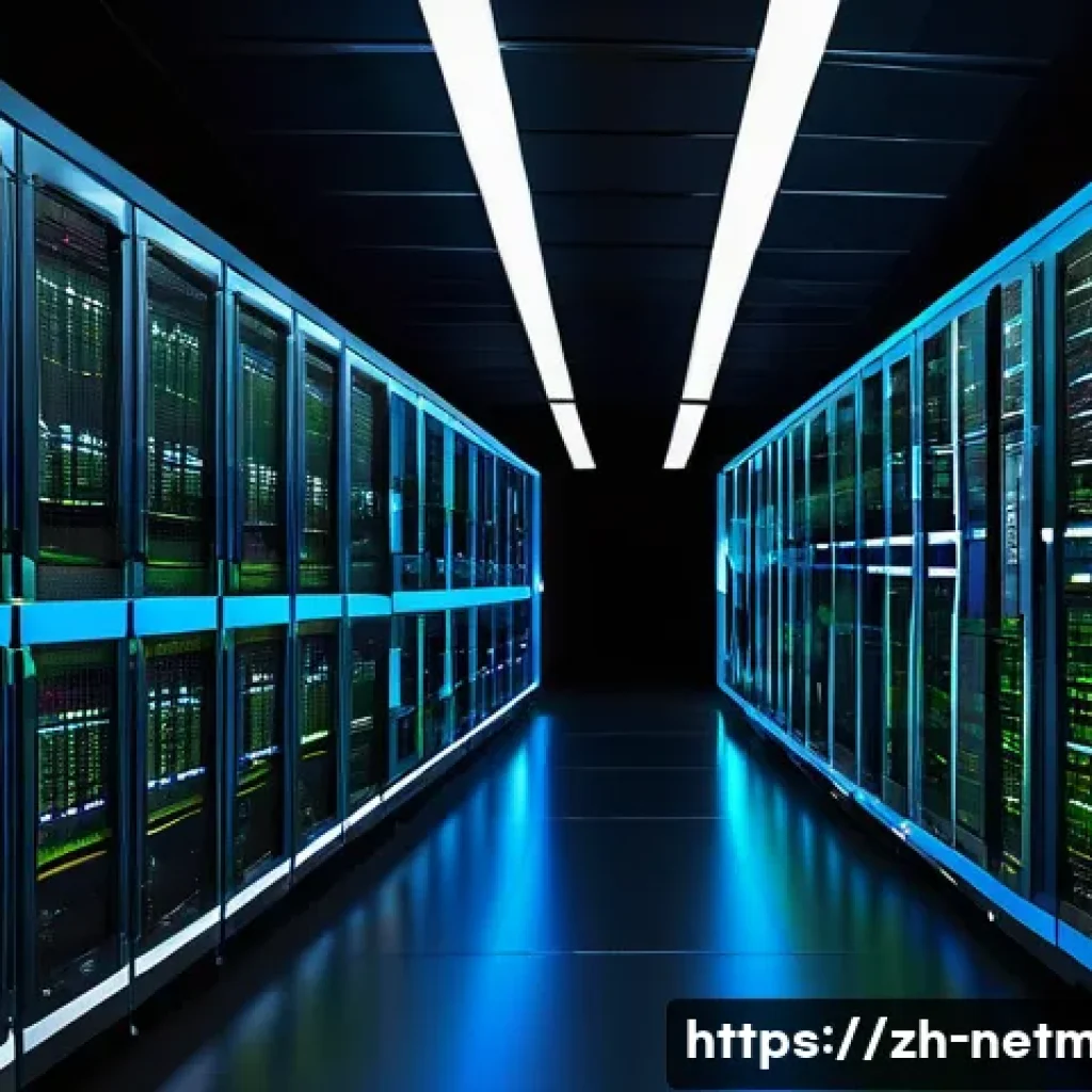 서버와 네트워크 간의 관계 이해 - A highly detailed data center server room featuring multiple high-performance servers with visible m...