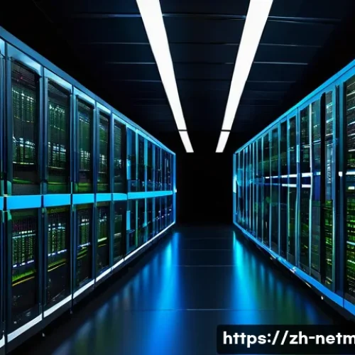 서버와 네트워크 간의 관계 이해 - A highly detailed data center server room featuring multiple high-performance servers with visible m...