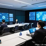 네트워크 관리자 협회 및 커뮤니티 소개 - A modern, high-tech conference room filled with diverse network administrators attending a professio...