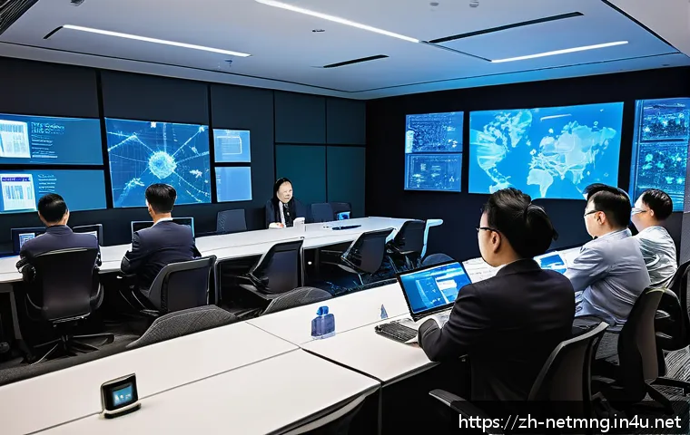 네트워크 관리자 협회 및 커뮤니티 소개 - A modern, high-tech conference room filled with diverse network administrators attending a professio...