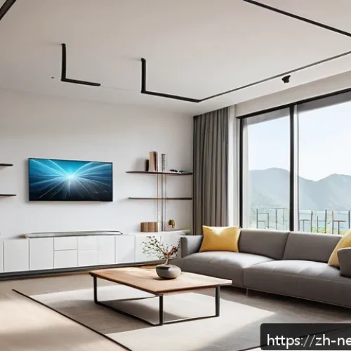 네트워크 성능 최적화 방법 - A modern, bright living room with a sleek Wi-Fi router placed centrally on a high shelf, surrounded ...